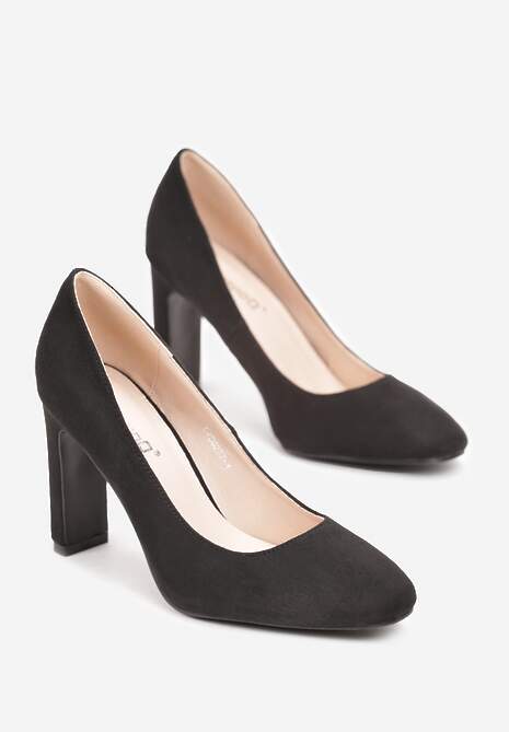 Czarne Wysokie Czółenka na Słupku z Kwadratowym Noskiem Cynalline