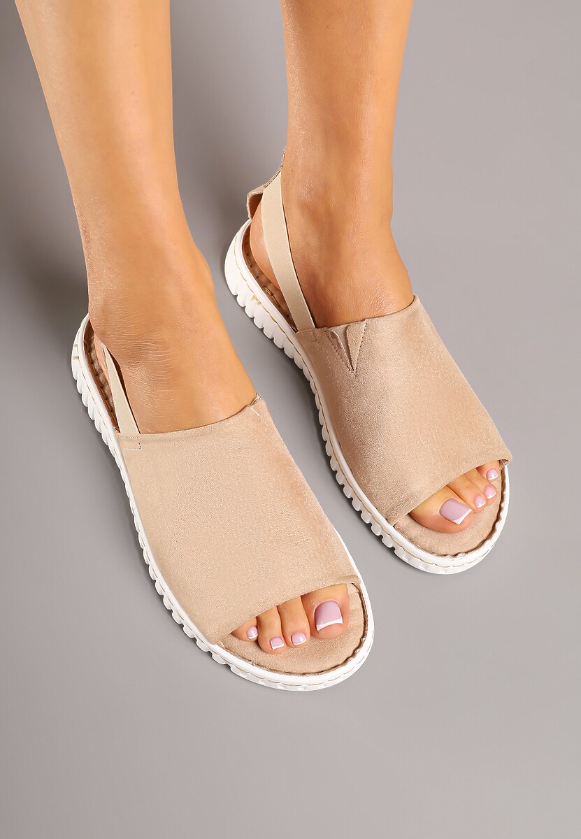 Beżowe Sandały Vices z Elastycznym Paskiem i Tłoczoną Podeszwą Folarielis