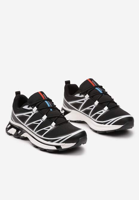 Czarno-Białe Sneakersy na Grubej Podeszwie ze Sznurowaniem i Ozdobnymi Gumowymi Elementami Tellgina