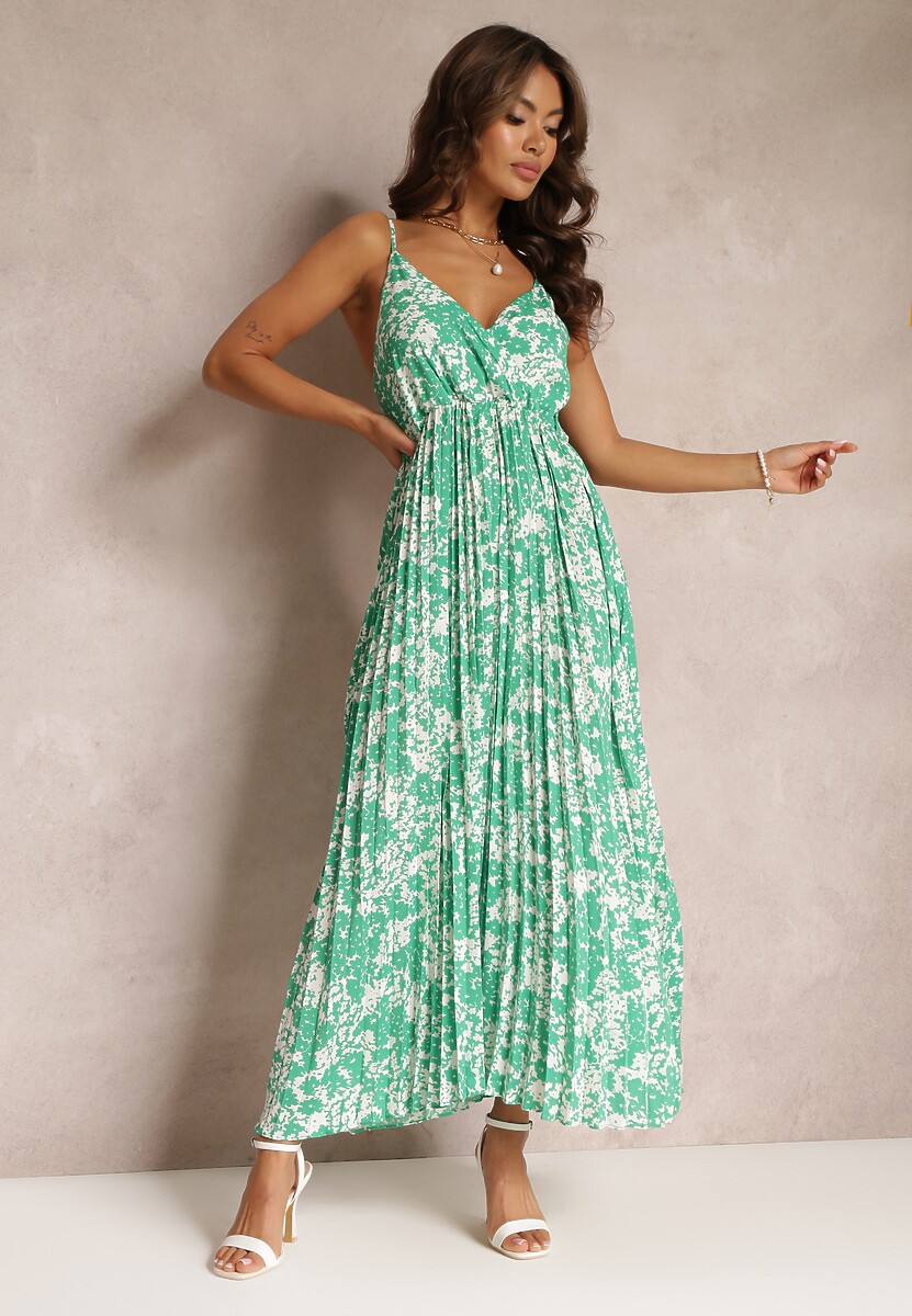 Czarna Rozkloszowana Sukienka Maxi z Plisowanym Dołem i Gumką w Talii Asali