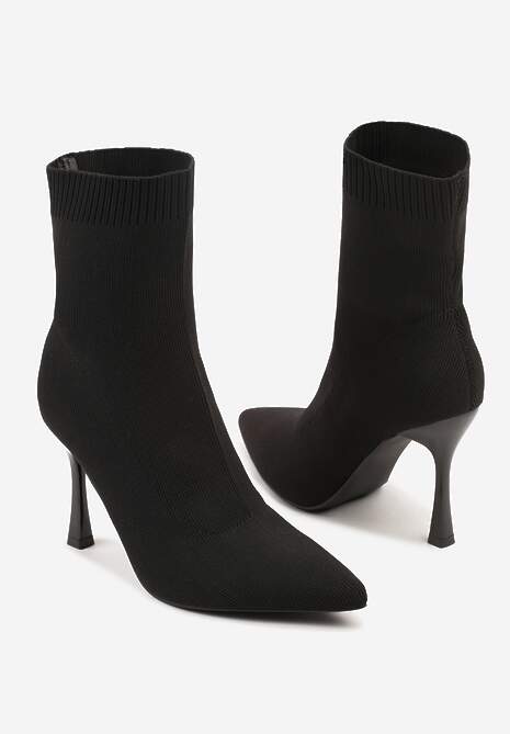 Czarne Botki na Szpilce Vices z Elastyczną Cholewką Nallafia