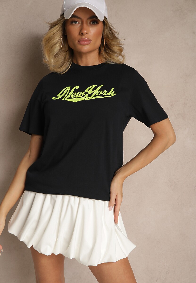 Granatowa Bawełniana Koszulka z Napisem Evoriel