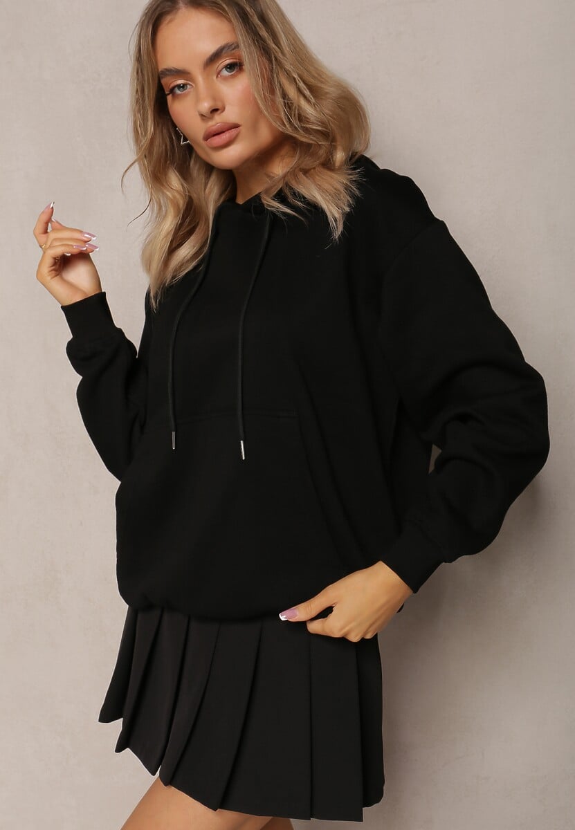 Granatowa Bluza o Fasonie Klasycznej Kangurki z Kapturem Lunamoon