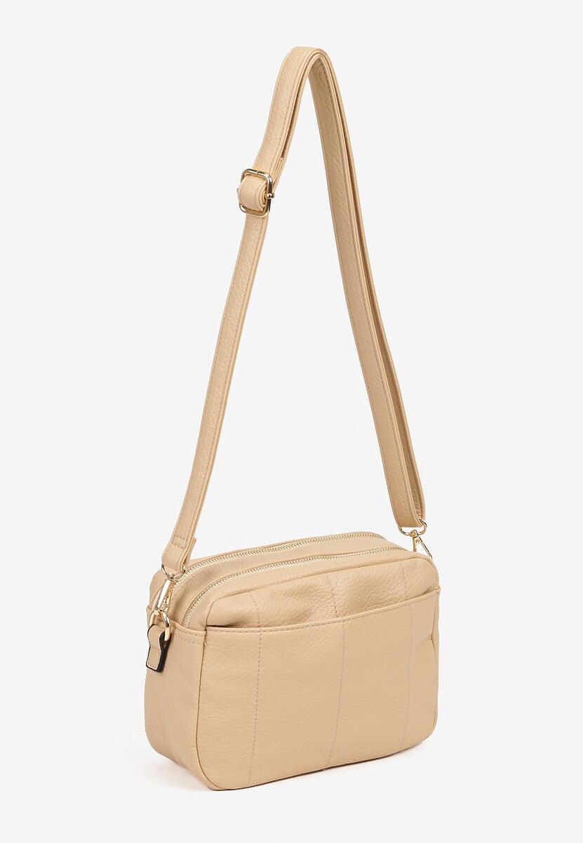 Ciemnobeżowa Dwukomorowa Torebka Listonoszka z Ozdobnym Suwakiem Liozene