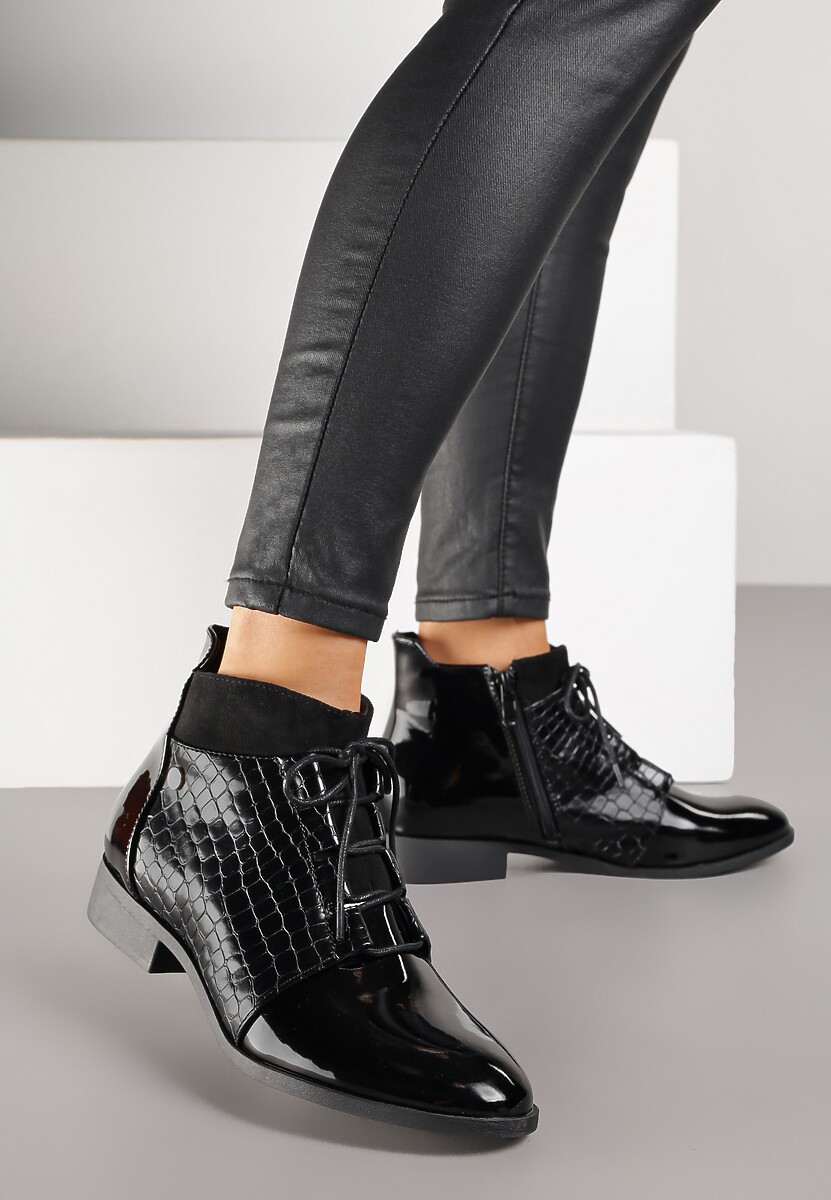 Czarne Eleganckie Botki Vices ze Sznurowaniem Vlerrie