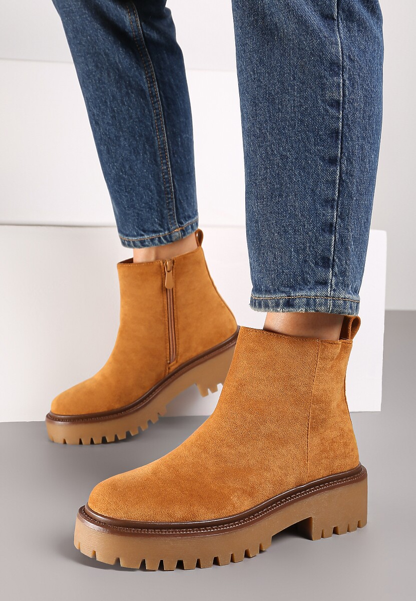 Brązowe Botki na Platformie w Stylu Sztybletów Erisiana