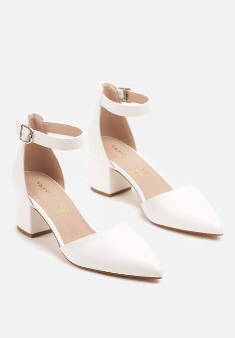 Białe Czółenka Sandały Vices na Słupku ze Skórzaną Wkładką Ozdobione Brokatem Leanelith