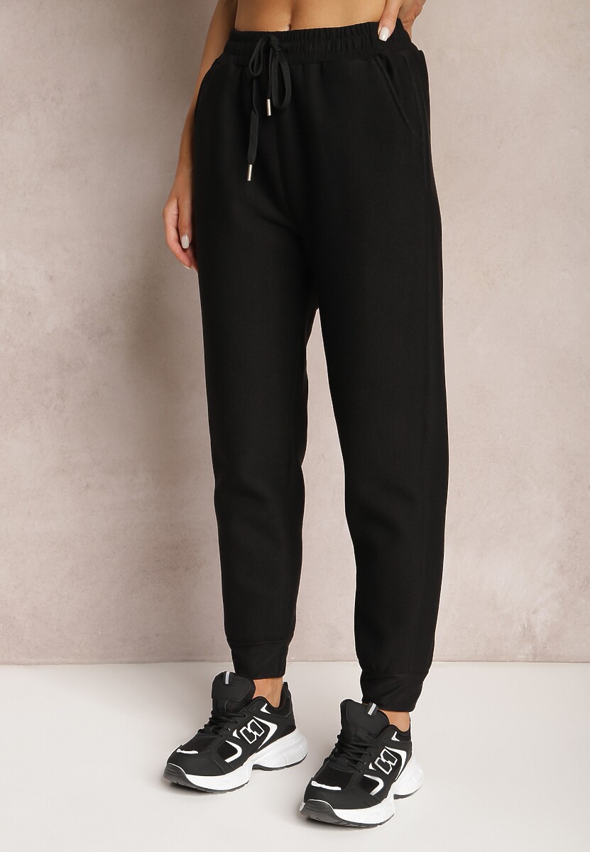 Czarne Dzianinowe Spodnie z Gumką w Pasie Matrila