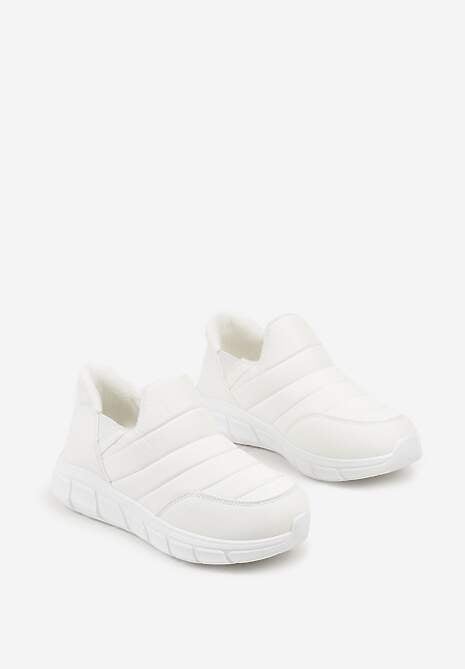 Białe Sneakersy Śniegowce na Platformie z Tłoczeniem i Pikowaną Cholewką Vermina