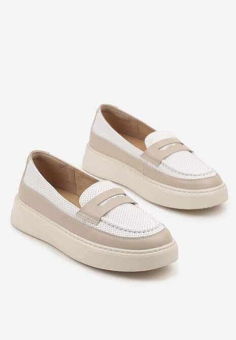 Beżowe Skórzane Mokasyny na Platformie Meraviela