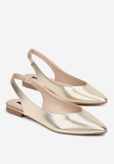 Złote Sandały z Odkrytą Piętą i Noskiem Typu Migdałek Nemegoria