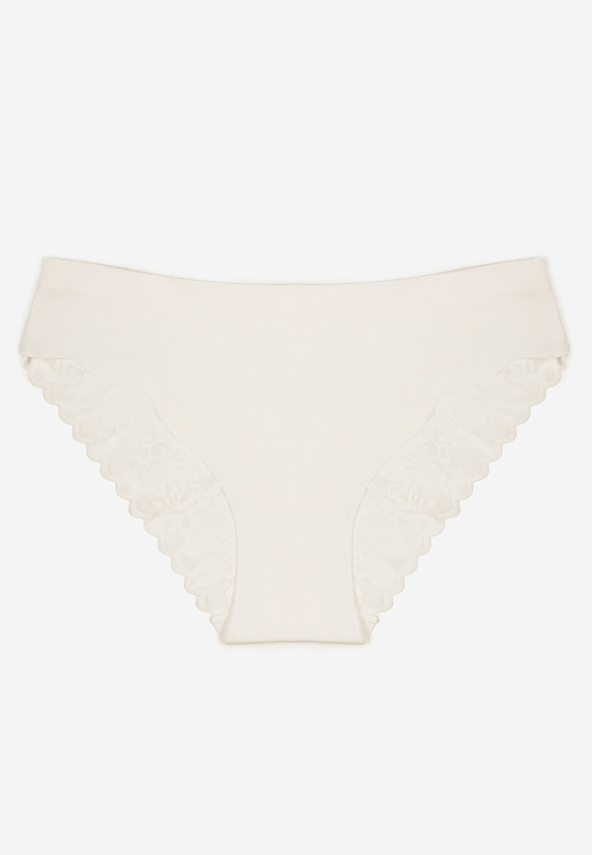 Jasnobeżowe Bezszwowe Majtki o Kroju Fig z Koronką Zeiarae