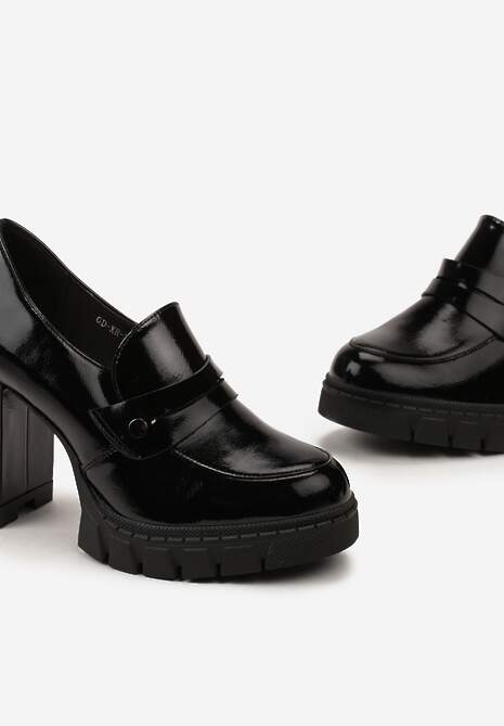 Czarne Półbuty w Stylu Loafersów na Słupku z Platformą i Skórzaną Wkładką Xailla