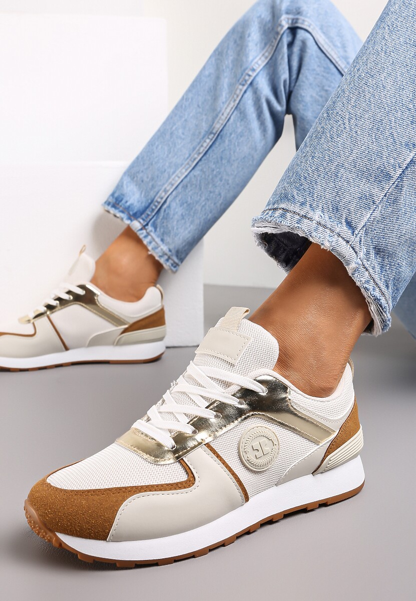 Beżowe Sznurowane Sneakersy z Cholewką przed Kostkę Noleta