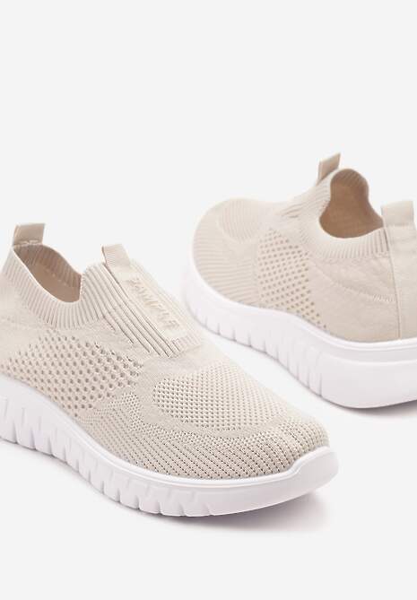 Beżowe Elastyczne Buty Sportowe Ozdobione Tłoczeniem Cleandra