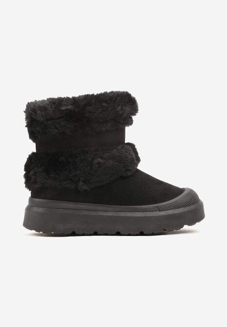 Czarne Śniegowce z Ekozamszu na Grubej Podeszwie z Futrzaną Wyściółką Emmizola