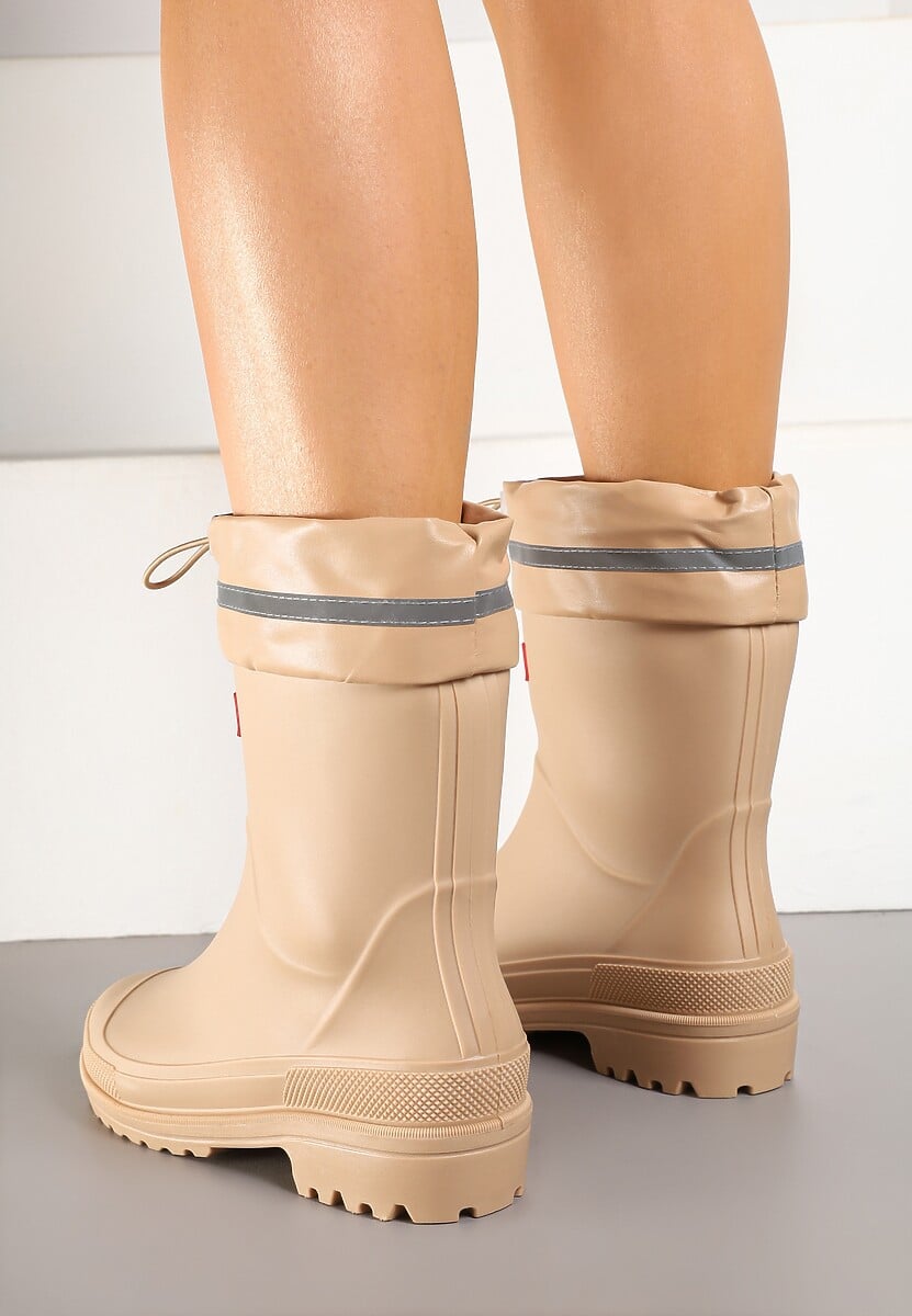 Ciemnobeżowe Kalosze ze Ściąganą Cholewką i Napisem Fenarale