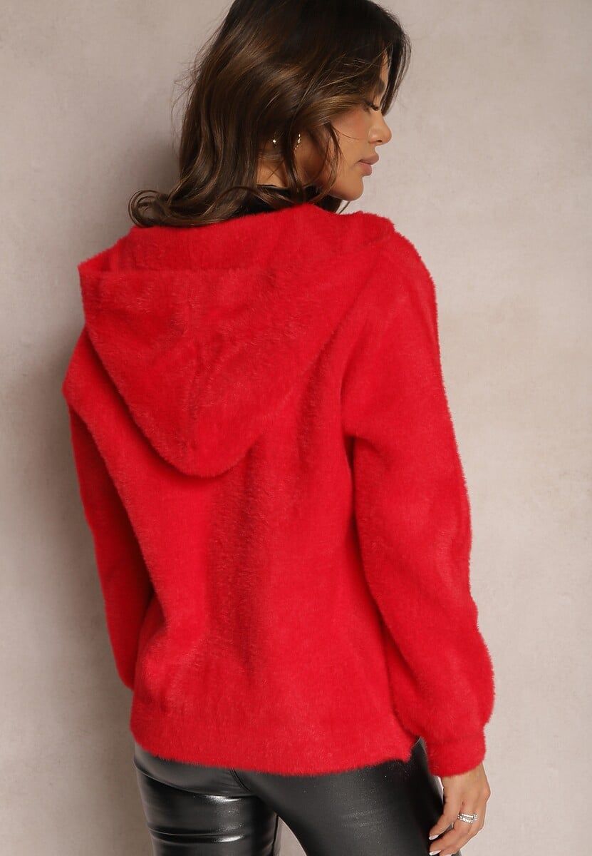 Czerwony Zasuwany Kardigan Wełniany z Kapturem Aniole