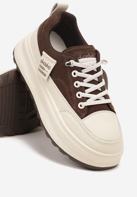 Brązowe Sneakersy na Tłoczonej Platformie Ozdobione Napisami  Naliase