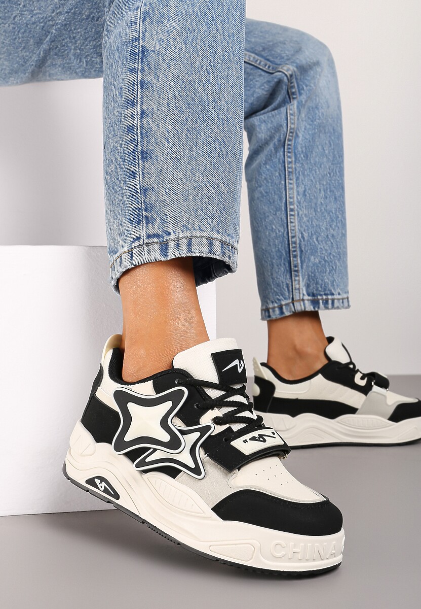 Ciemnobeżowe Sneakersy na Platformie z Grubymi Sznurowadłami i Zapięciem na Rzep Arlaia