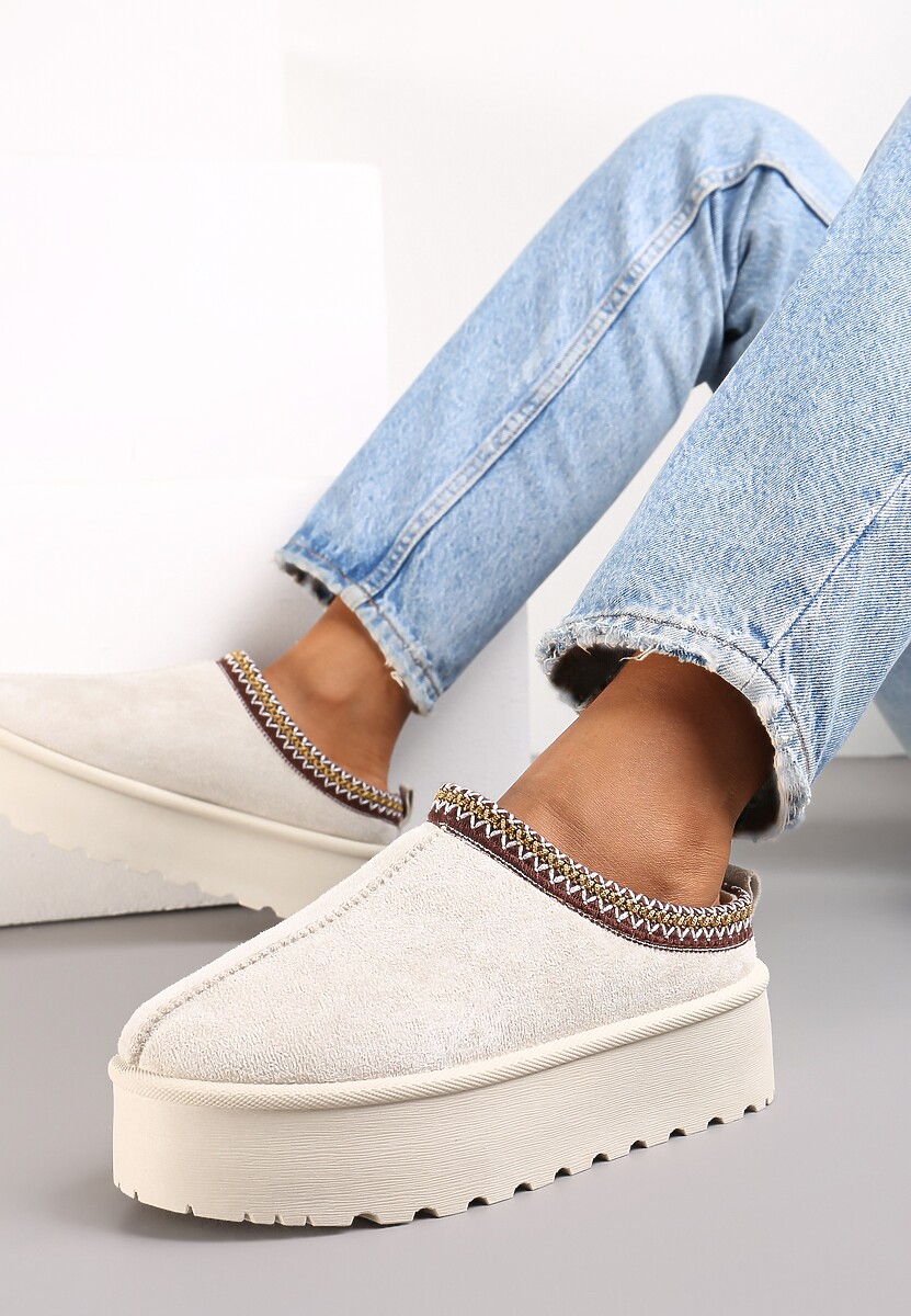 Beżowe Krótkie Śniegowce przed Kostkę na Platformie Noais