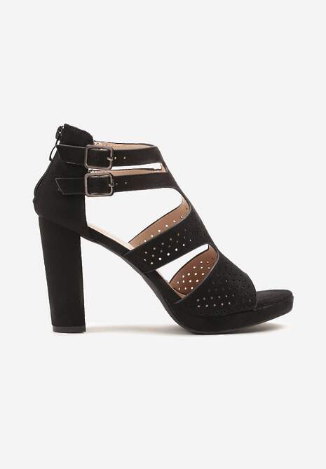 Czarne Sandały na Słupku Vices Ozdobione Wycięciami i Perforacją Firaleia