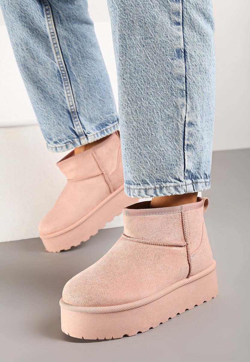 Ciemnobeżowe Krótkie Śniegowce na Grubej Podeszwie Aranwen