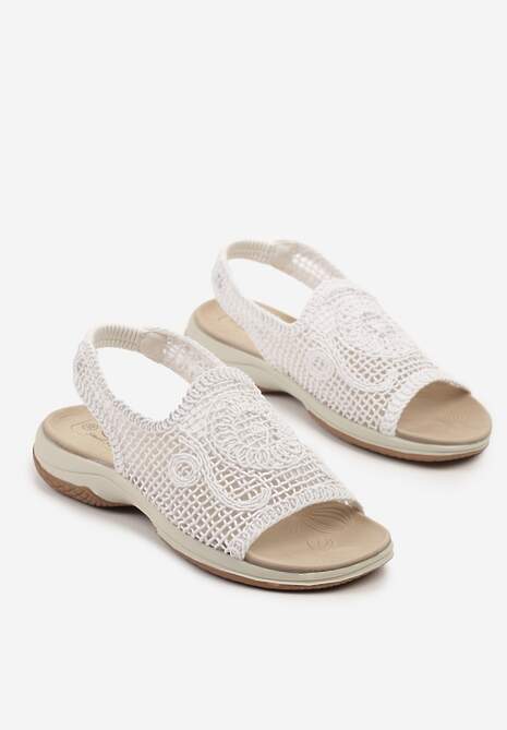 Białe Wsuwane Sandały z Siateczką w Stylu Ażurowym Wivine