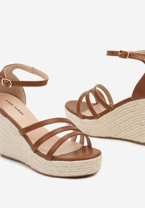 Brązowe Sandały na Grubej Podeszwie i Koturnie z Plecionki Tinasihe