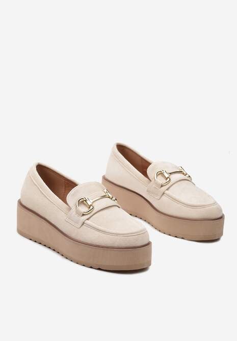 Beżowe Wsuwane Mokasyny na Grubej Podeszwie Berilla