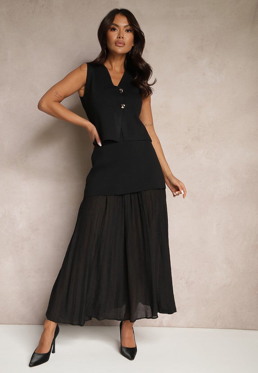 Biały Dzianinowy Komplet z Wiskozą Elegancka Kamizelka i Spódnica Zelvila