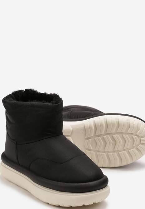 Czarne Połyskujące Śniegowce na Płaskiej Podeszwie Ocieplone Futerkiem Brivida