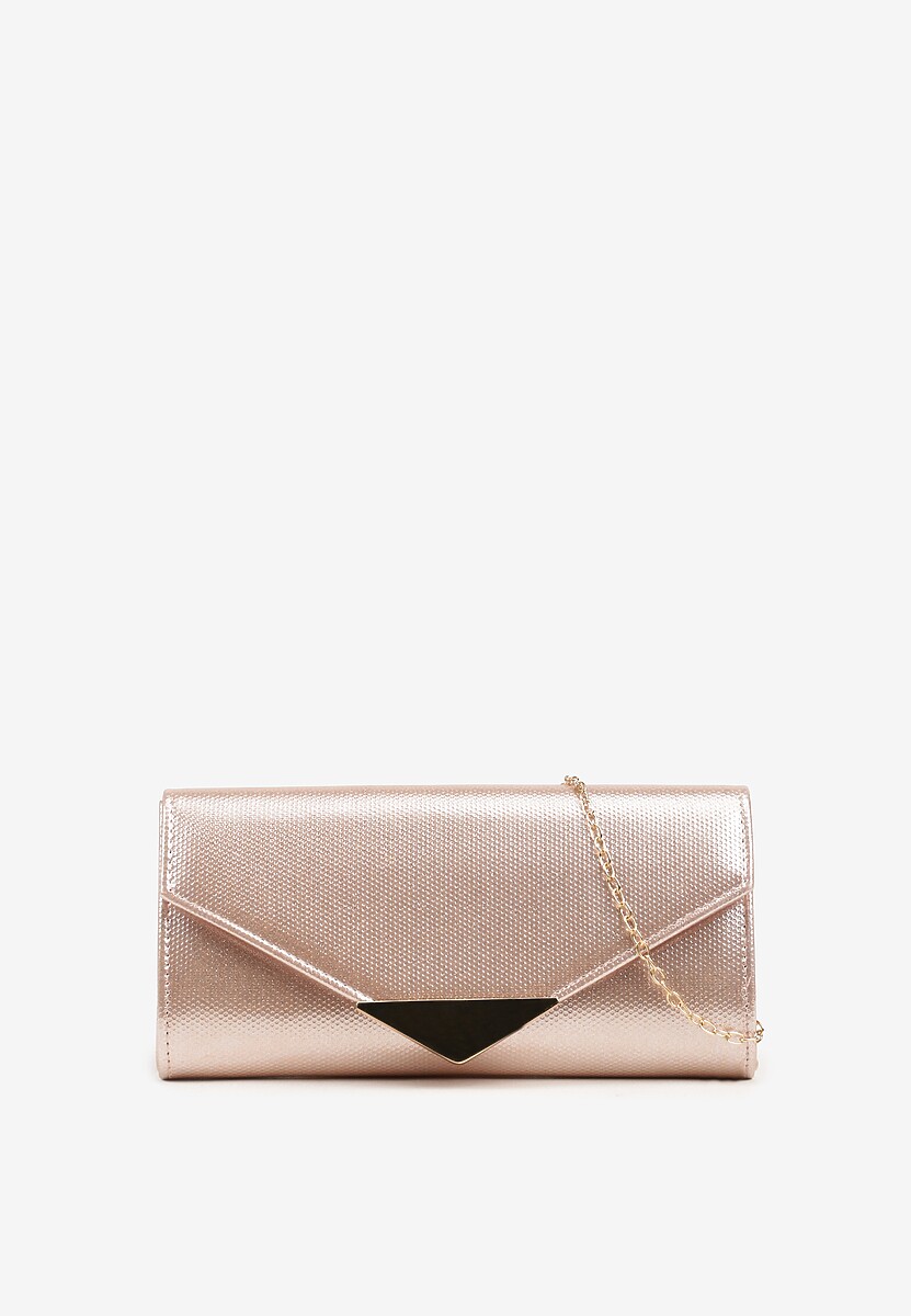 Złota Torebka Kopertówka z Ozdobną Aplikacją i Dodatkowym Łańcuszkiem Idanella