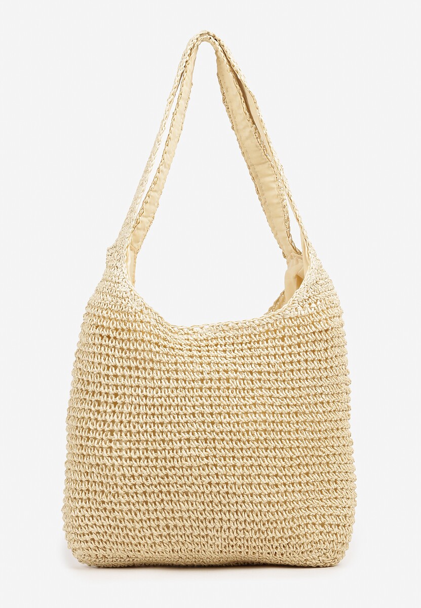 Beżowa Torebka Typu Shopper z Plecionki Felevera