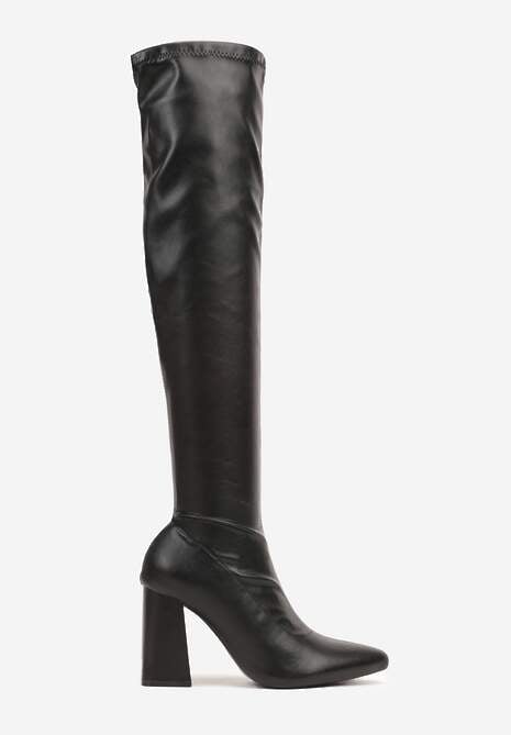 Czarne Dopasowane Kozaki Vices za Kolano na Słupku Todvira