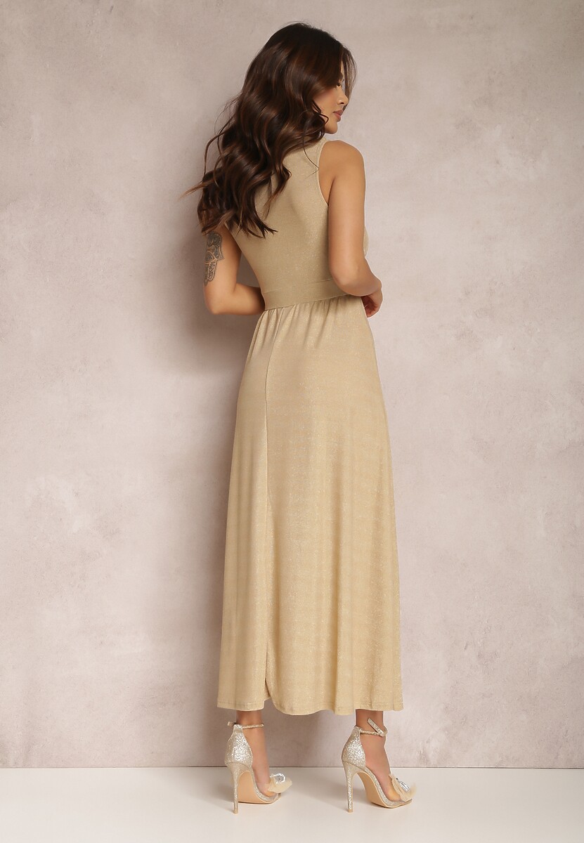 Beżowo-Złota Sukienka Sematea