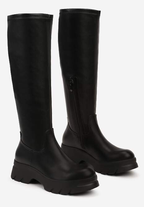 Czarne Kozaki w Stylu Grunge z Dopasowaną Cholewką Ezinora