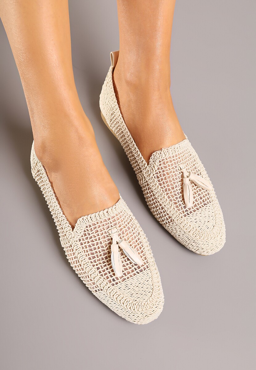 Beżowe Mokasyny z Siateczki z Frędzlami Adenda