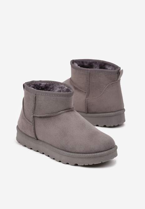 Szare Casualowe Ocieplane Śniegowce na Płaskiej Podeszwie Emelunetta