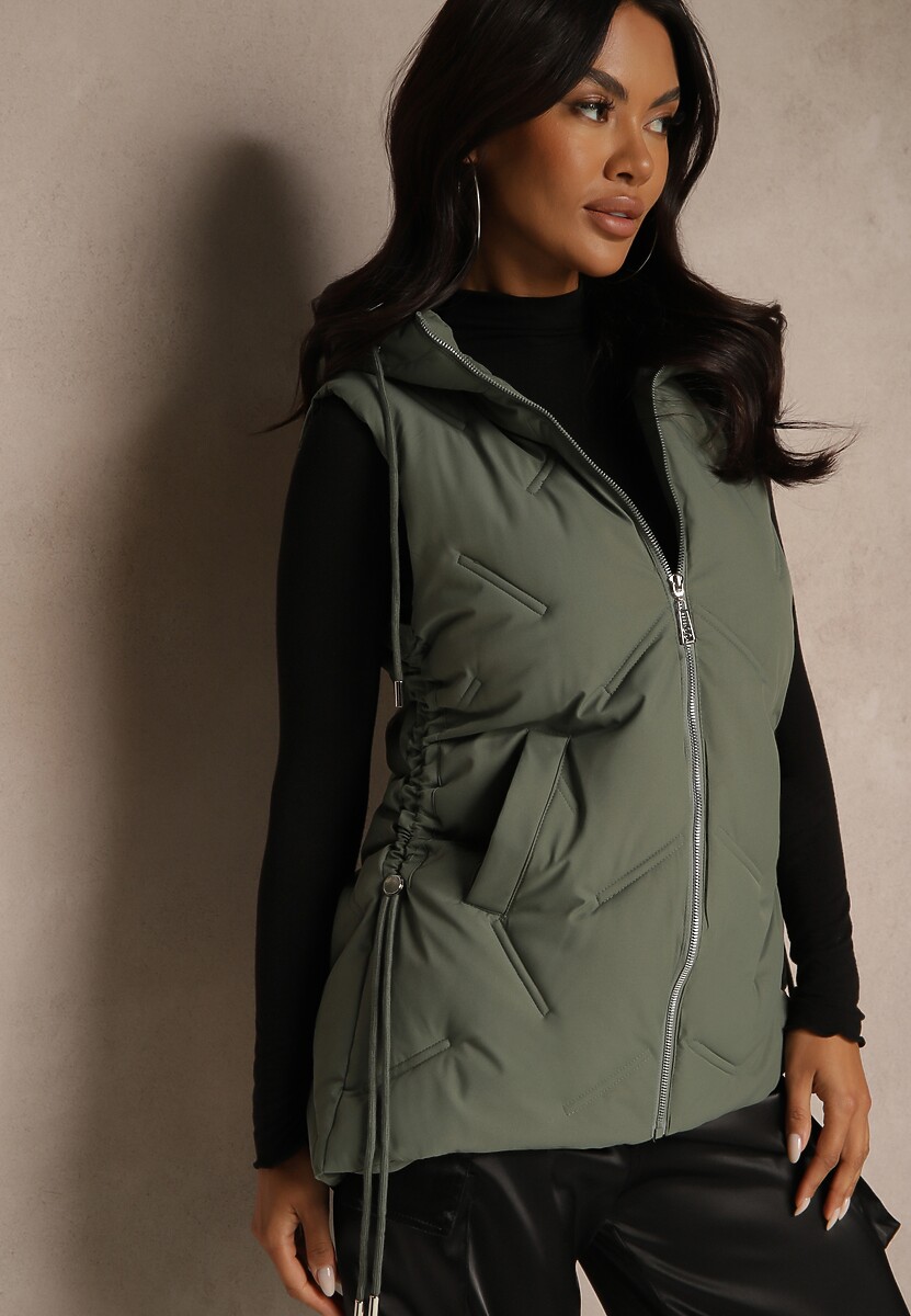 Zielona Pikowana Kamizelka z Kapturem w Stylu Basic Cleopie