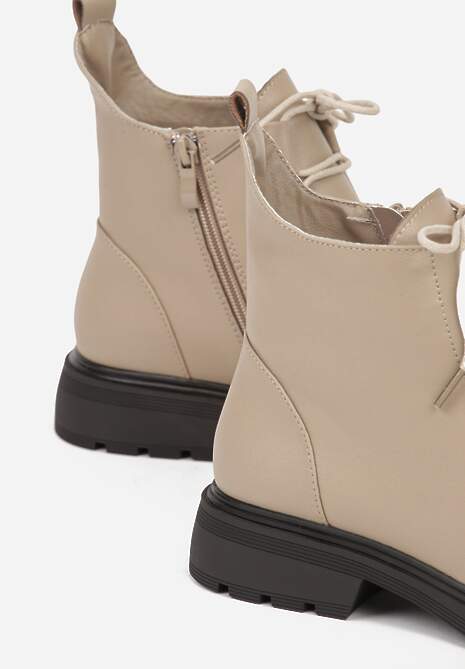 Beżowe Skórzane Botki Typu Trzewiki Wioselle