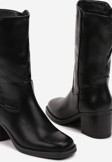 Czarne Casualowe Botki Sztyblety na Słupku Teralita