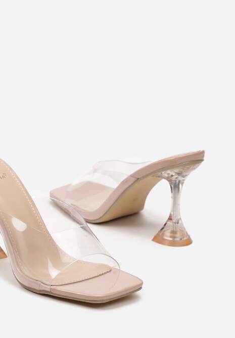 Beżowe Transparentne Klapki z Wysokim Klepsydrowym Obcasem Mivienne