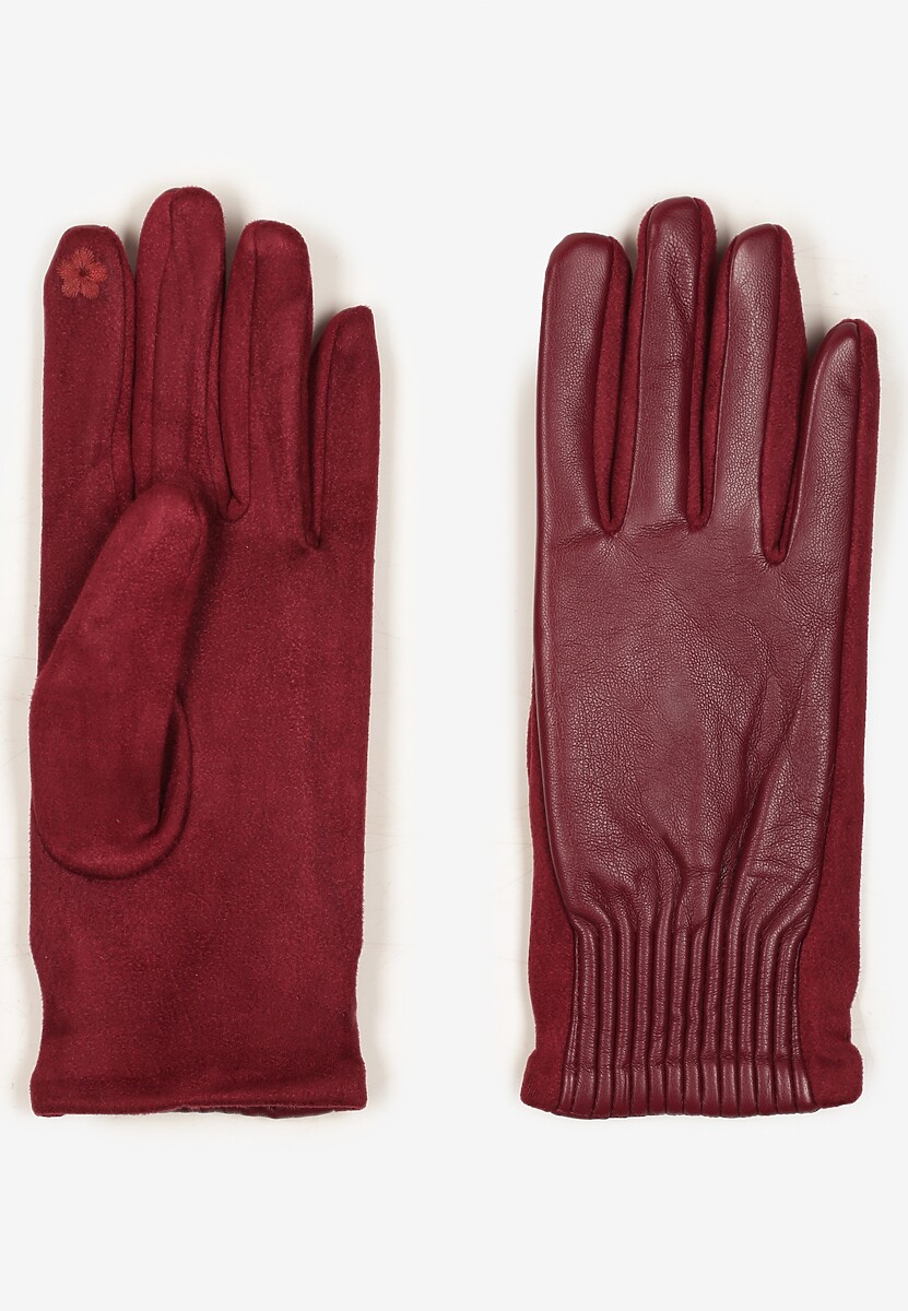 Bordowe Rękawiczki z Marszczonym Wzorem Lynlemi