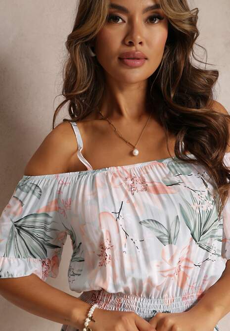 Jasnoniebieski Kombinezon z Opuszczonymi Rękawami i Gumkami w Pasie Gelissa