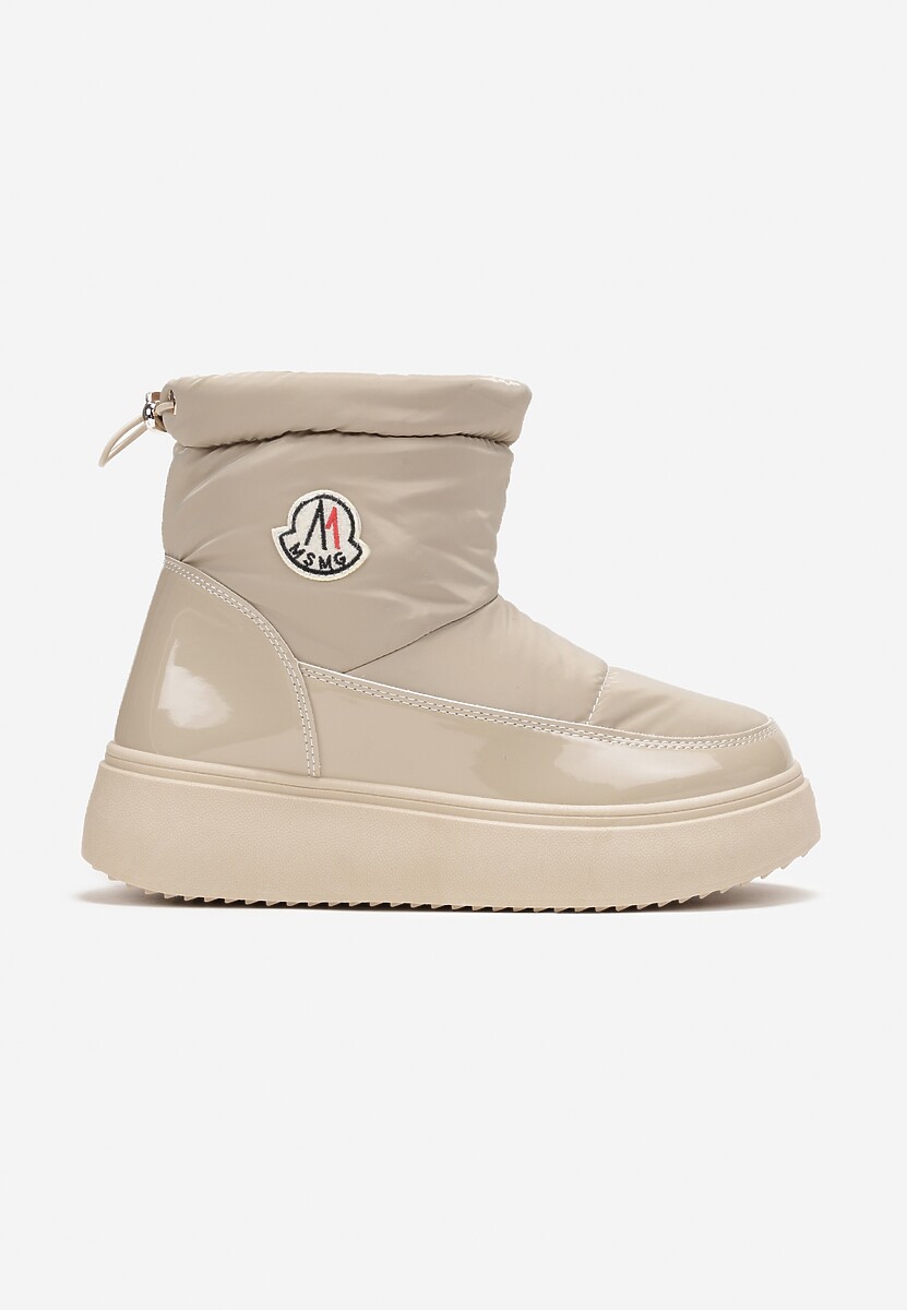 Ciemnobeżowe Krótkie Śniegowce na Grubej Podeszwie ze Ściągaczem Mitta