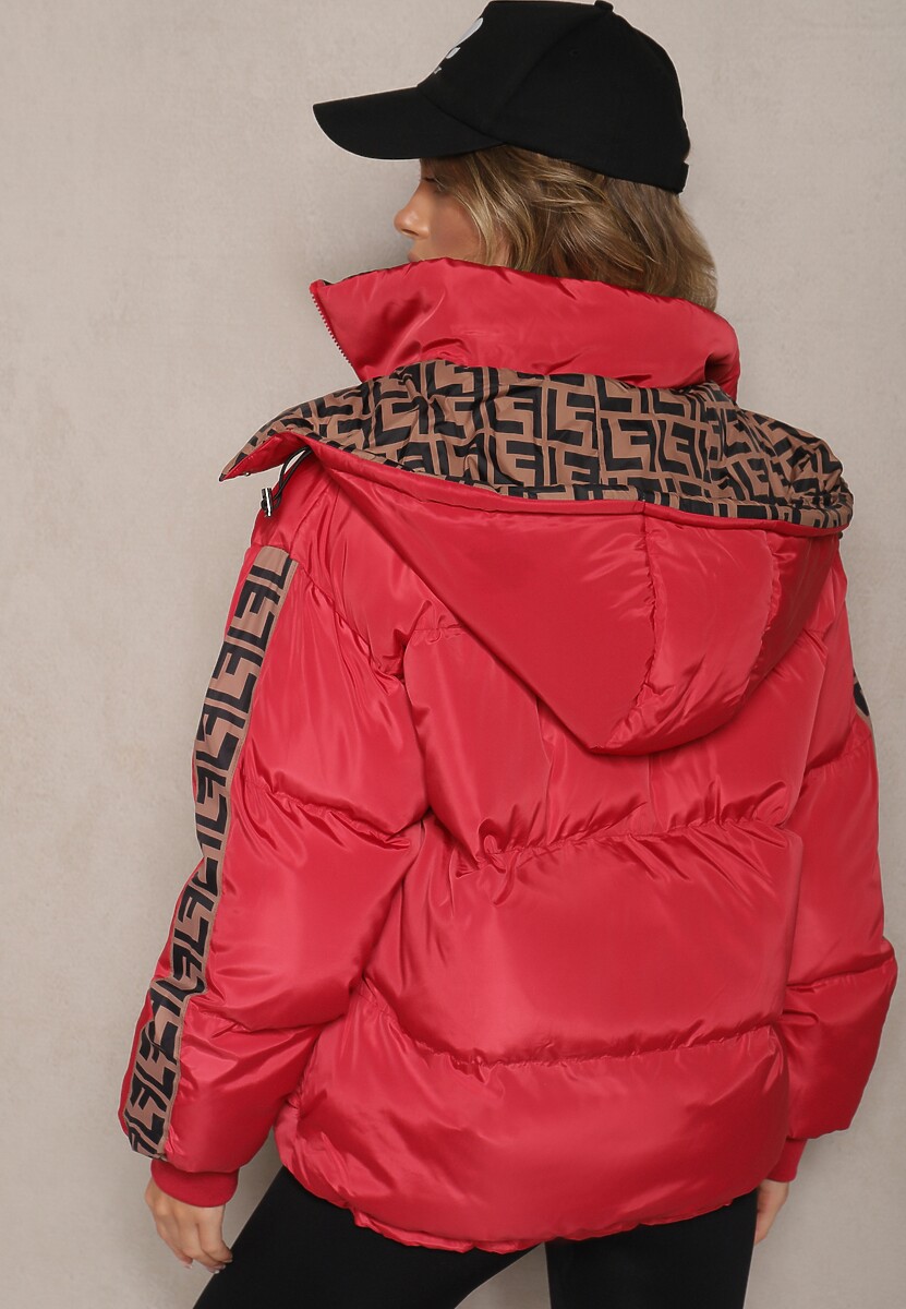 Czerwona Casualowa Kurtka Dwustronna Typu Puffer ze Ściągaczami i Kapturem Erisalanne