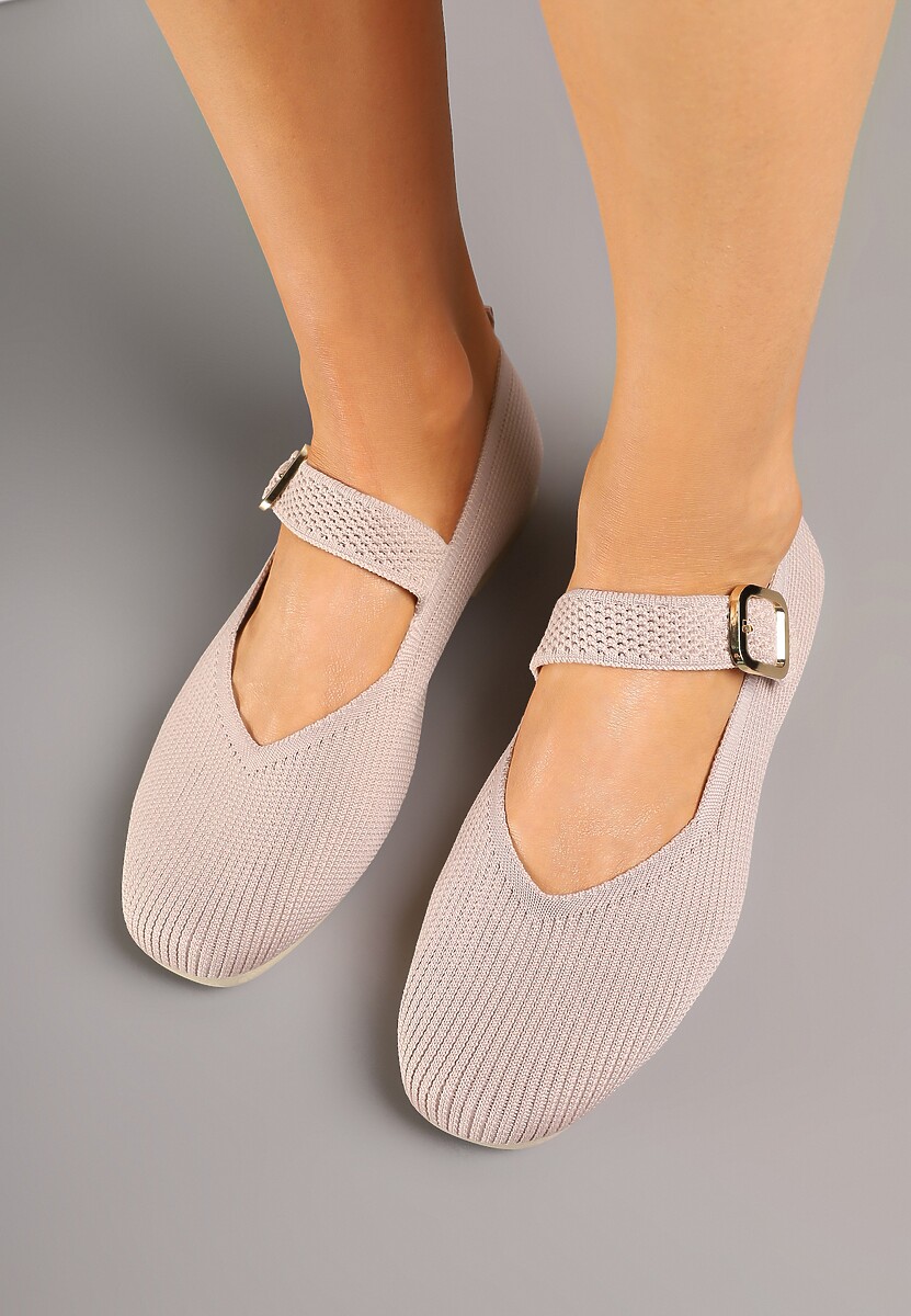 Jasnoróżowe Balerinki Ozdobione Paskiem Avanellia