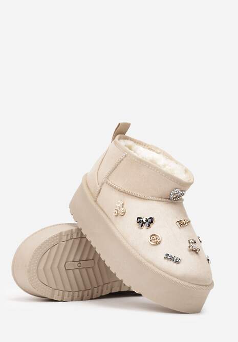 Beżowe Śniegowce na Platformie z Ozdobami 3D Semariah