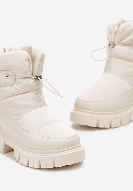 Beżowe Śniegowce na Niskiej Platformie z Ozdobnym Pikowaniem i Ściągaczem Raballa